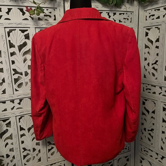 VINTAGE ALFRED DUNNER FASHIONABLE FAUX RED SUEDE BUTTON UP LONG SLEEVE JACKET - Picture 8 of 12